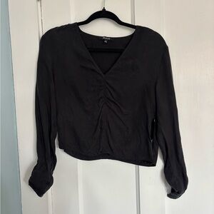 Madewell Black V-Neck Ruched Front Long-Sleeve Blouse